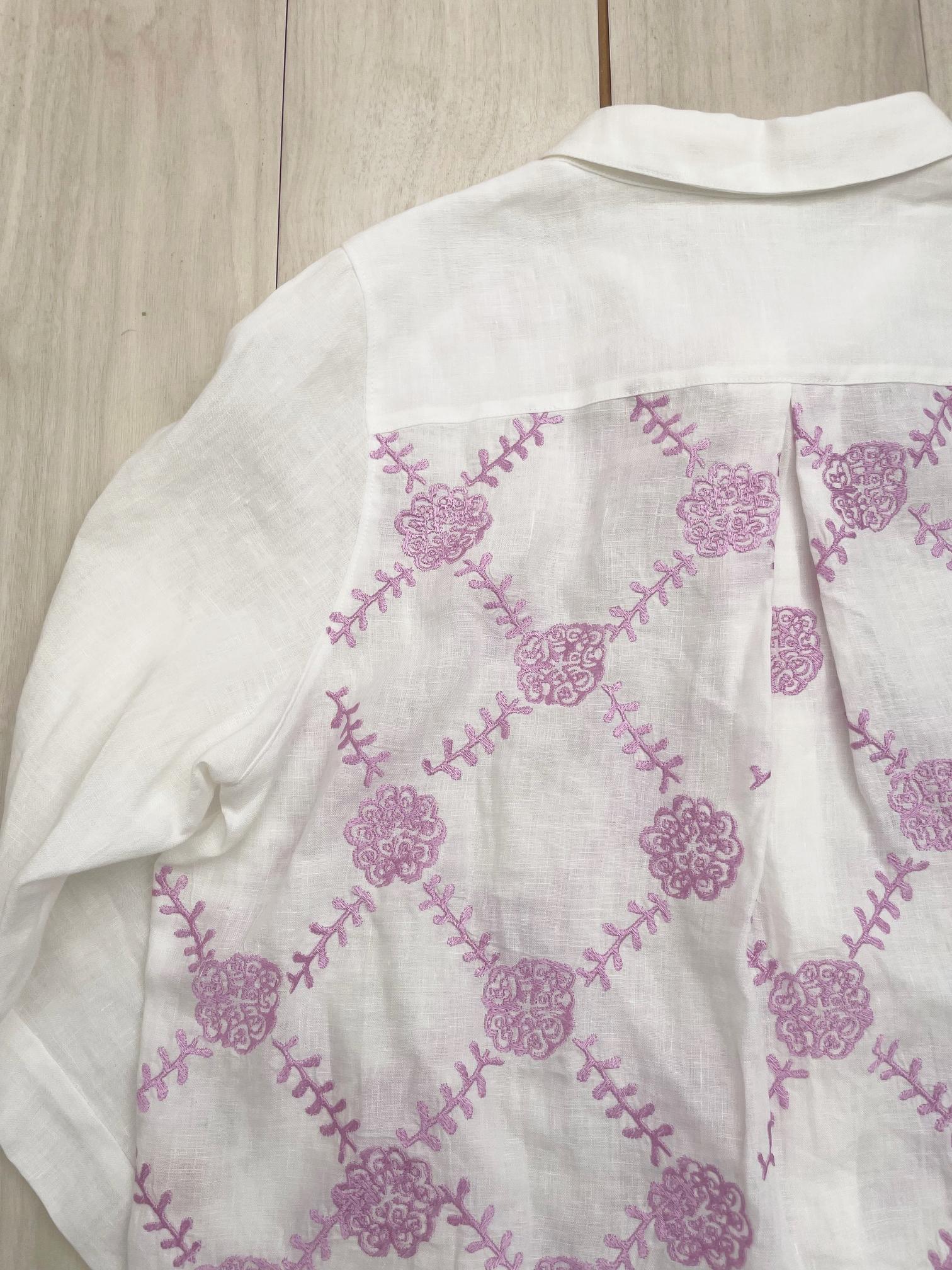 リネン 100%白　 刺繍シャツ　トウダイグサ刺繍　サイズが選べる【受注製作】　草花模様　ボタニカル | 11枚目
