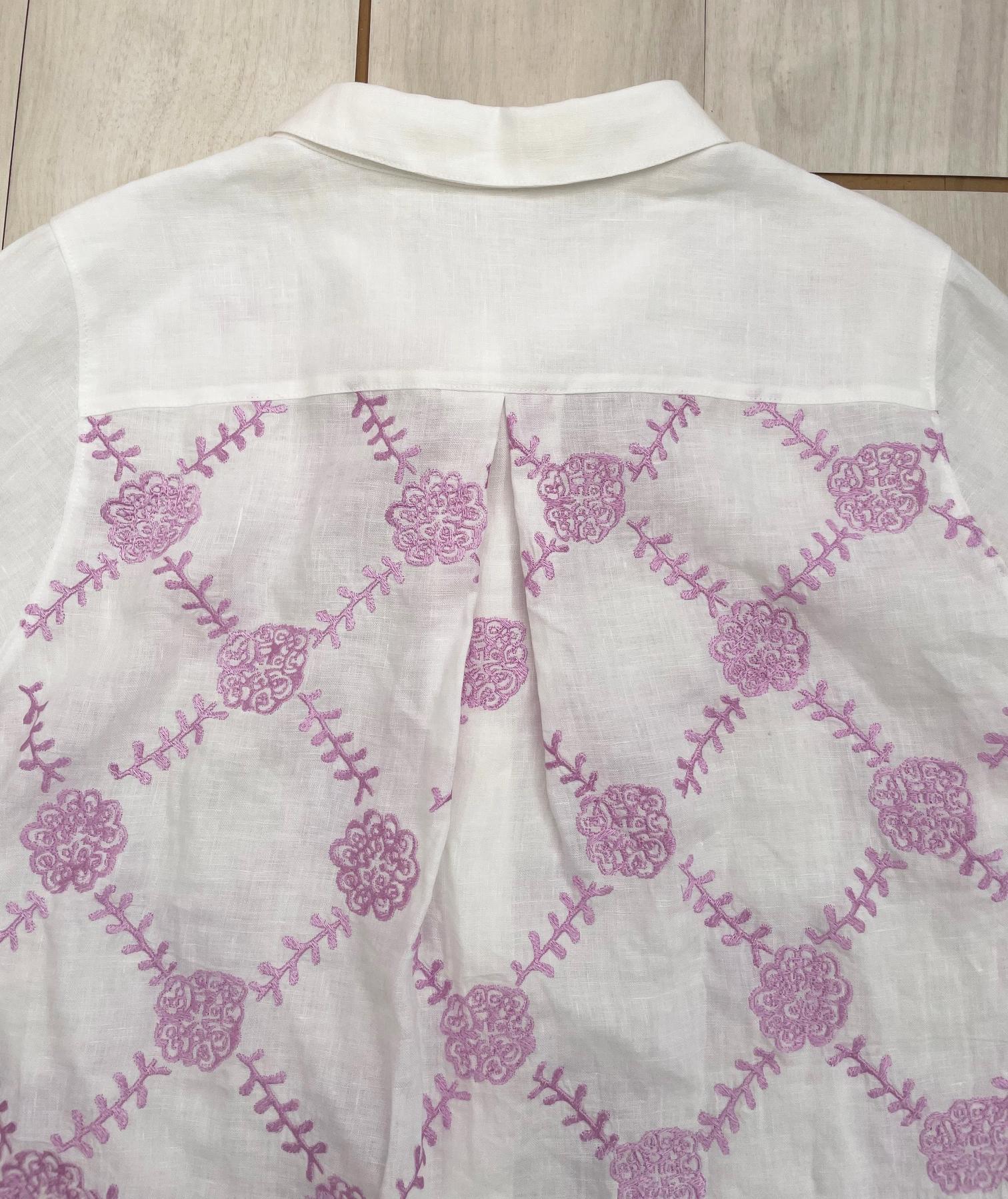 リネン 100%白　 刺繍シャツ　トウダイグサ刺繍　サイズが選べる【受注製作】　草花模様　ボタニカル | 7枚目